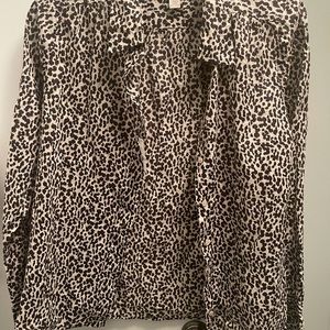 J crew button down blouse NWT animal  print blank and white pattern